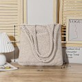 Miniatyrbillede 2 af 5: Strandtaske til kvinder, sommerhæklet netstrikket taske, store vævede skuldertasker, til rejser, shopping og daglig brug (beige)