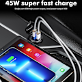 Miniatyrbillede 3 af 4: Metal 90W Dobbelt Type C USB C PD Hurtig Biloplader med Spænding/Effekt Display Black Red light
