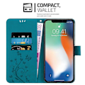 Miniatyrbillede 3 af 5: iPhone XS MAX Beskyttelsesetui - med Blomstermønster og Kortlomme FLORAL BLUE iPhone XS MAX