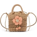 Miniatyrbilde 1 av 5: Stråveske for kvinner, sommer, håndvevd veske, stråclutch Caqui Con Flor