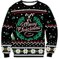 Miniatyrbillede 1 af 3: Julesweater Dame Grim Julesweater Familie Jule Top Pullover Rund Hals Vinter Julemand Rensdyr Snefnug Negro - Feliz Navidad S