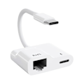 Pikkukuva 1 / 5: USB C - Ethernet -sovitin, USB Type C - RJ45 Gigabit Ethernet LAN -sovitin 60 W:n laturilla, /P:lle
