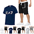 Miniatyrbild 2 av 6: Sommarset för män - T-shirt och Shorts - Sport, Kortärmad + Shorts, Casual Topp, Träningsdräkt C L