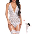 Miniatyrbild 1 av 3: Damunderkläder Sexig Spets BH Höfthållare Kroppsstrumpor Stringtrosor Set Underkläder Lingerie White M