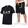 Miniatyrbild 1 av 6: Sommarset för män - T-shirt och Shorts - Sport, Kortärmad + Shorts, Casual Topp, Träningsdräkt C S