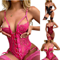 Miniatyrbild 1 av 5: Sexig Damunderkläder Spets Body Nattkläder Erotisk String Wine red 2XL