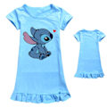 Miniatyrbild 1 av 3: Barnflickor Lilo & Stitch Tryck Nattlinne Sovkläder Klänning Kortärmad Nattlinne Light Blue 7-8Years