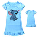 Miniatyrbild 1 av 3: Barnflickor Lilo & Stitch Tryck Nattlinne Sovkläder Klänning Kortärmad Nattlinne Light Blue 9-10Years