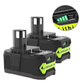 Miniatyrbillede 1 af 4: 2 STK batteri 6.0Ah kompatibel Ryobi one 18V Lithium-ion P108 grön