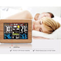 Miniatyrbild 4 av 4: Väderstation i trä Trådlös vädersensor Väderprognos LCD-färgskärm Tid + väckarklocka EU-kontakt trä