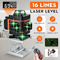 Miniatyrbillede 1 af 4: 4D 16 Linjer Grøn Laser Level Automatisk 360° Rotation Cross Fjernbetjening