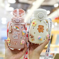 Miniatyrbilde 5 av 5: Kawaii vannflaske, sugerør og stor magekopp isolert kald vannflaske (500 ml, grønn)