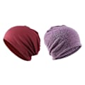 Miniatyrbillede 4 af 4: 2 Stykker Bomuld Slouchy Baggy Beanie Kemohue Slouchy Hat Lilla+Rød