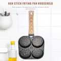Miniatyrbillede 3 af 5: 4 Huller Æg Stegepande Multifunktionel Hamburgerbøf Non-Stick Pan Træhåndtag Kogepande Madlavning