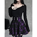 Miniatyrbilde 3 av 5: Svart rutete gothic-skjørt for kvinner, plisserte rutete skjørt, vår- og høst, jente, hip hop, kvinne, punk, goth, miniskjørt