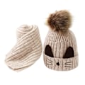 Miniatyrbillede 1 af 5: Sød Pompom Vinterhue og Halstørklæde Sæt til Baby Pige Beige