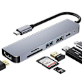 Pikkukuva 2 / 5: 6-in-1 USB Type-C Hub-sovitin 4K 30Hz -yhteensopivalla portilla USB3.0 TF PD Video Mul