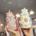 Miniatyrbilde 4 av 5: Kawaii vannflaske, sugerør og stor magekopp isolert kald vannflaske (500 ml, grønn)