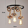 Miniatyrbilde 3 av 4: Rebirth Hemp Tauverk Hengelampe Chandelier 3 Lampe E27, Retro Industriell Hjul Taklampe For Restaurant Stue