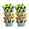 Miniatyrbillede 3 af 5: Blomster- og urte-selvvandende stakbar plantepotte, enkeltlags tårn, plastik, stakbar, vertikal havearbejde, jordbærplantepotte
