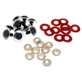 Miniatyrbilde 1 av 5: 2x10 stk Plast Sikkerhetsleketøy Øyne + Glitter Nonwoven + Skive 20mm Rød