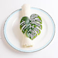 Miniatyrbilde 5 av 5: Monstera Serviettringer Sett med 10, Kunstig Palmeblad Serviettring, Grønn Blad Serviettspenner Holder for Borddekking