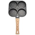 Miniatyrbillede 1 af 5: 4 Huller Æg Stegepande Multifunktionel Hamburgerbøf Non-Stick Pan Træhåndtag Kogepande Madlavning