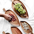 Miniatyrbilde 4 av 5: Brett i tre, bladformet, for ettermiddagste, sushi, dessert, frukt, mat, W