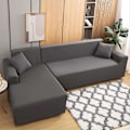 Miniatyrbild 2 av 5: Soffaöverdrag Elastiskt Stretch Soffaöverdrag Set 3-sits för L-formad Soffa (Grå)