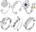 6 Pieces Fidget Anxiety Rings Adjustable Ring Set Adjustable Rings Fidget Rings Women's Bead Band, Stackable