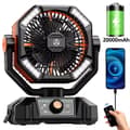 20000mAh Campingventilator med 4 LED-lys - 8-trins bærbar udendørs ventilator, timerfunktion til teltfiskeri - Orange Orange
