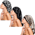 Miniatyrbild 1 av 5: 3-pack Lång Satin Bonnet Sovhuva, Mjuk Elastisk Band Lös Huva Bonnets För Långt Hår, Flätor
