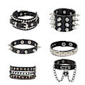 Miniatyrbillede 1 af 5: 6 stk. Spiked Studded Rivet Punk Rock Biker Bredt Læder Armbånd Håndledsrem Aus