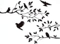 Black Flowers Tree Birds Wall Decals for Home