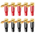 (Red and Black) 10pcs Right Angle Banana Plugs - 4mm/0.16\" 90 Degree Speaker Connector
