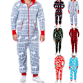 Miniatyrbild 2 av 3: Män's Byxor Dragkedja Huva Långärmad Dam Jul Tryckt Jumpsuit Pyjamas Rollbacks B M