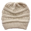 Miniatyrbillede 2 af 5: Vinter Kvinder Messy Bun Hestehale Strikket Hue Strækbar Beanie Hat Beige