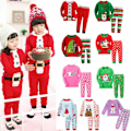 Miniatyrbild 4 av 4: Julpyjamas för barn, pojkar och flickor, sovkläder, långärmad nattklädesset Green Striped Christmas Man 95cm