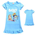 Miniatyrbild 1 av 5: Barnflickor Bingo Cartoon Print Pyjamas Nattlinne Klänning Nattkläder Sovkläder Casual Light Blue 5-6 Years