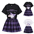 Miniatyrbild 7 av 8: Kuromi Kostym Barn Flickor Sanrio Tecknad T-Shirt Plisserade Kjolar Set Outfit Klänning Black 120cm