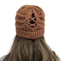 Miniatyrbillede 5 af 5: Vinter Kvinder Messy Bun Hestehale Strikket Hue Strækbar Beanie Hat caramel colour