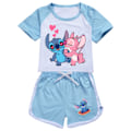 Miniatyrbild 1 av 3: Barn Tecknad Lilo & Stitch Tryckta Kläder Set T-shirt Shorts Pyjamas Sovkläder Loungekläder Sommar Casual Träningsdräkt Light Blue 140cm