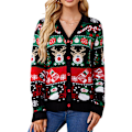 Miniatyrbillede 1 af 4: Dame Cardigan Striktrøjer Jul Knap Ned Strik Cardigans Casual Langærmede Jakker Plus Størrelse Efterårsjakker Julegaver Black XL
