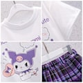 Miniatyrbild 5 av 8: Kuromi klänning flicka t-shirt plisserad kjol outfit sommar casual skolkläder White 150cm