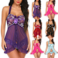 Miniatyrbild 4 av 5: Kvinnors underkläder & string  Halter Slip Mini rosett genomskinlig blommig plus Purple L