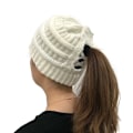 Miniatyrbillede 5 af 5: Vinter Kvinder Messy Bun Hestehale Strikket Hue Strækbar Beanie Hat white