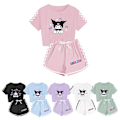 Miniatyrbild 2 av 3: Barn Tecknad Kuromi Tryckta Kläder Set T-shirt Shorts Pyjamas Sovkläder Loungekläder Sommar Casual Träningsdräkt White 150cm
