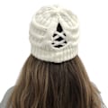 Miniatyrbillede 3 af 5: Vinter Kvinder Messy Bun Hestehale Strikket Hue Strækbar Beanie Hat white