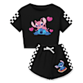Miniatyrbild 1 av 3: Barn Tecknad Stitch Tryckta Kläder Set T-shirt Shorts Pyjamas Sovkläder Loungekläder Sommar Casual Träningsdräkt Black 170cm