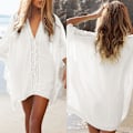 Miniatyrbild 4 av 5: Dam Strand Mini Klänning Bikini Överdrag Spets Sommar Kaftan Sarong Baddräkt White